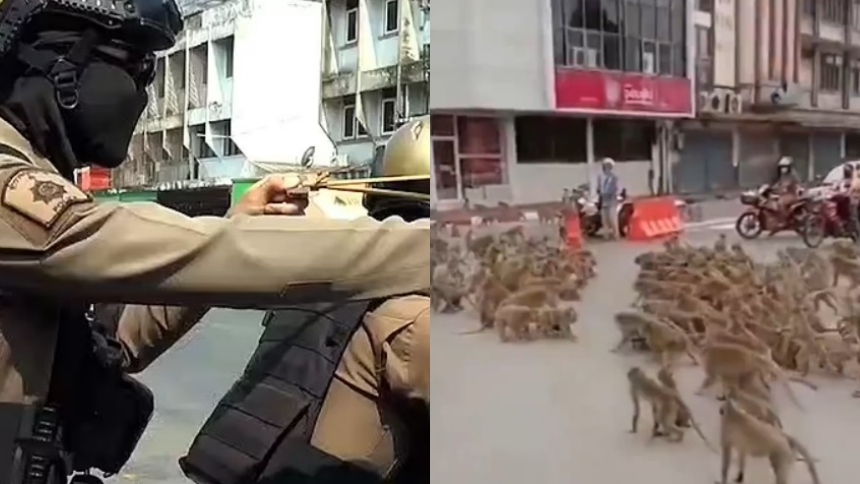 Al menos dos bandas de monos aterrorizaron una ciudad turística tailandesa y la policía se vio obligada defender a la ciudadanía resorteras.