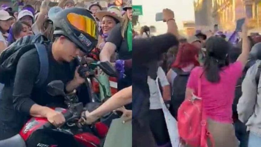 VIDEO: La trifulca que se armó durante marcha de mujeres en México entre un motorizado y las manifestantes