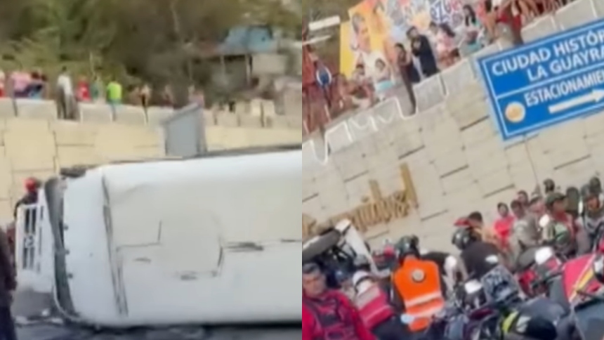Un aparatoso volcamiento de un autobús que cubría la ruta Catia La Mar–Caraballeda (La Guaira) dejó al menos 26 heridos la tarde de este viernes, 13 de marzo, en la avenida Soublette, a unos 50 metros de la Casa Guipuzcoana, en sentido este-oeste.  