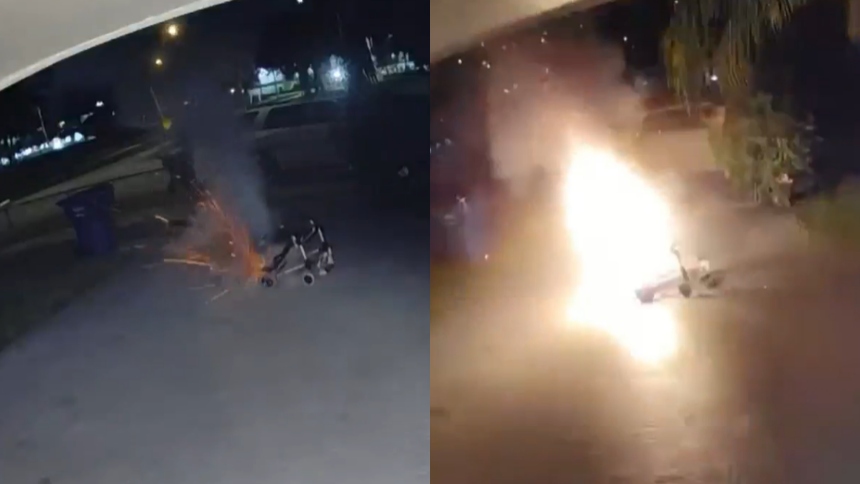 Un video de vigilancia captó el momento exacto, cuando una silla de ruedas eléctrica estalló en una bola de fuego apenas segundos después de que su propietaria, Alexandra Anaya, la sacara de su vivienda al notar un comportamiento extraño.  