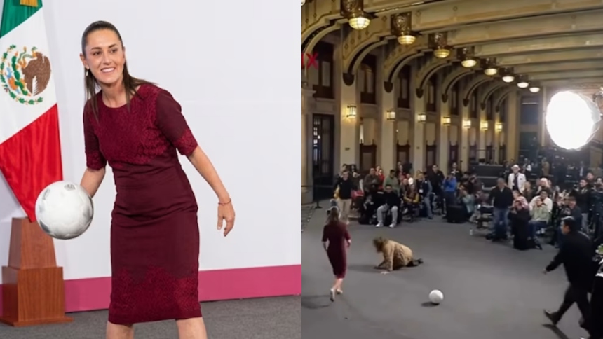 Una reportera sufrió una aparatosa caída durante la conferencia matutina de la presidenta de México, Claudia Sheinbaum, este jueves, 4 de junio, luego de intentar atrapar un balón de fútbol lanzado por la mandataria en el Palacio Nacional.  