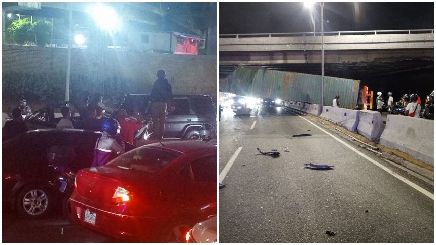 EN IMÁGENES | Dos fallecidos en autopista de Caracas: una gandola cayó desde el distribuidor 'Ciempiés'