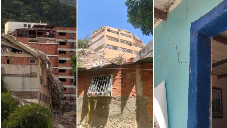 En La Pastora hay casas en riesgo ante posibe colapso del colegio san Judas tadeo. Fotos capturas de video RRSS Robert Lobo.