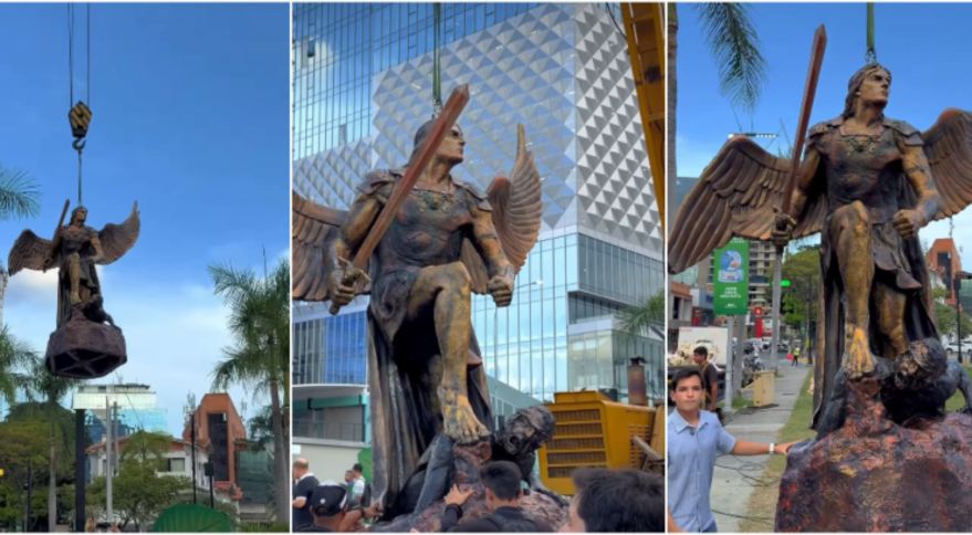 La escultura de San Miguel Arcángel fue reaizada por el joven de 17 años Josué Benjamín. Fotos capturas RRSS.