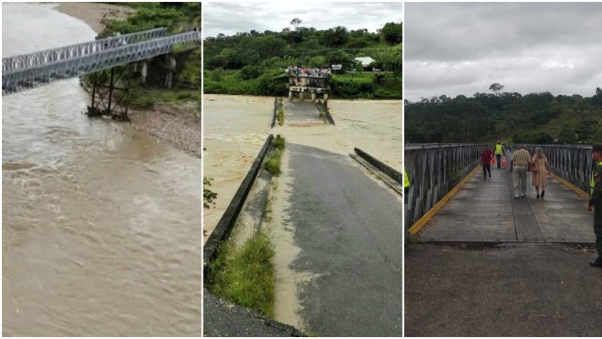 El puente de Burgua fue afectado por las lluvias. Fotos cortesía Aporrea.