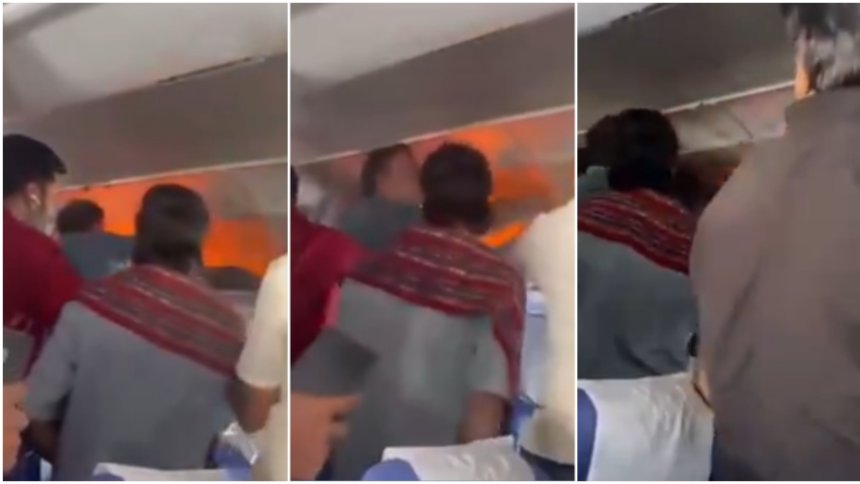 El avión de IndiGo tuvo que aterrizar de emergencia, tras el estallido de un power bank. Fotos, capturas de video RRSS.