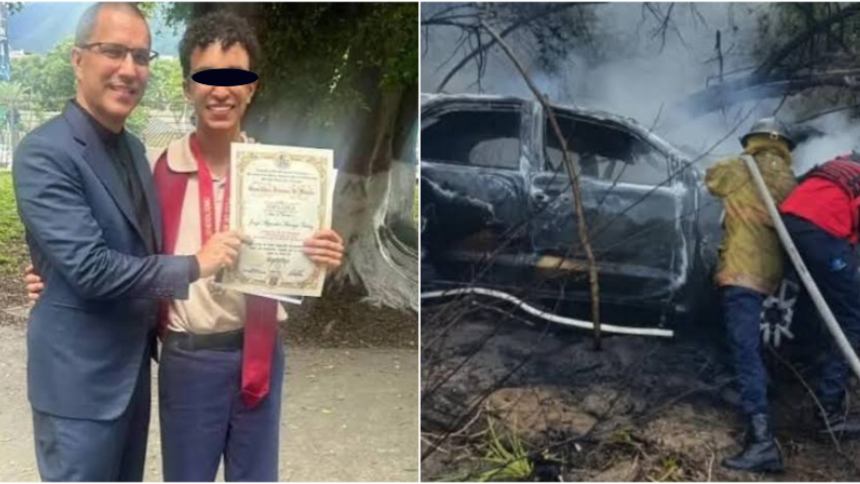 Jorge Alejandro Arreaza Chávez, nieto de Hugo Chávez, sufrió lesiones en un accidente de tránsito. Fotos cortesía RRSS y El Pitazo.