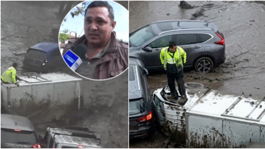 Danny Castillo, un venezolano residente en Chile, se salvó de morir durante un aluvión. Fotos, capturas de video RRSS.