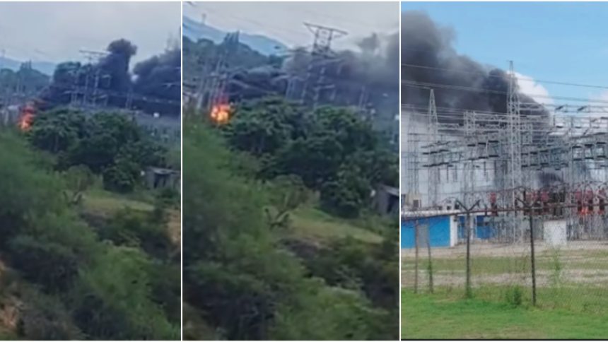 El incendio ocurrió en la subestación eléctrica de El Manzano, en Barquisimeto. Fotos capturas de video RRSS.